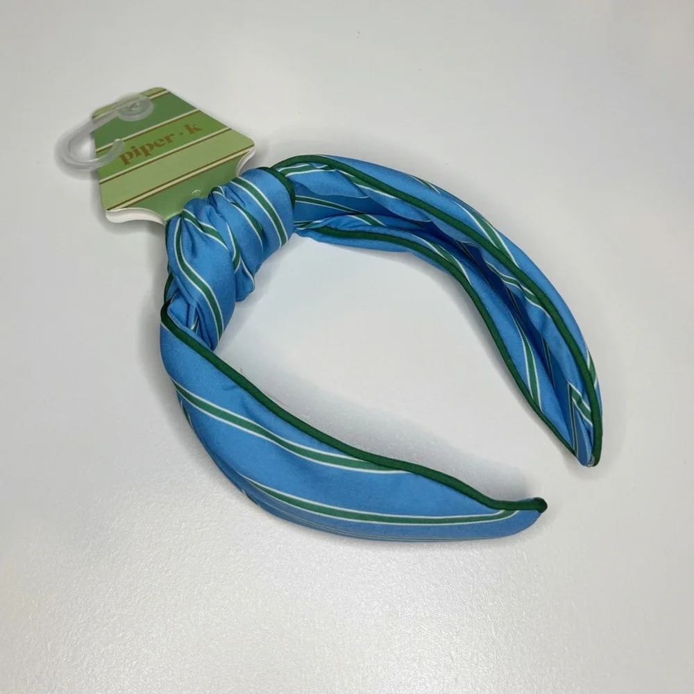 Piper K Blue Green Striped Headband Preppy Knot NWT One Size Chic Academia